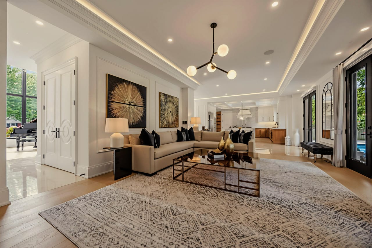 The living room from the garden end, looking back toward the front hall
