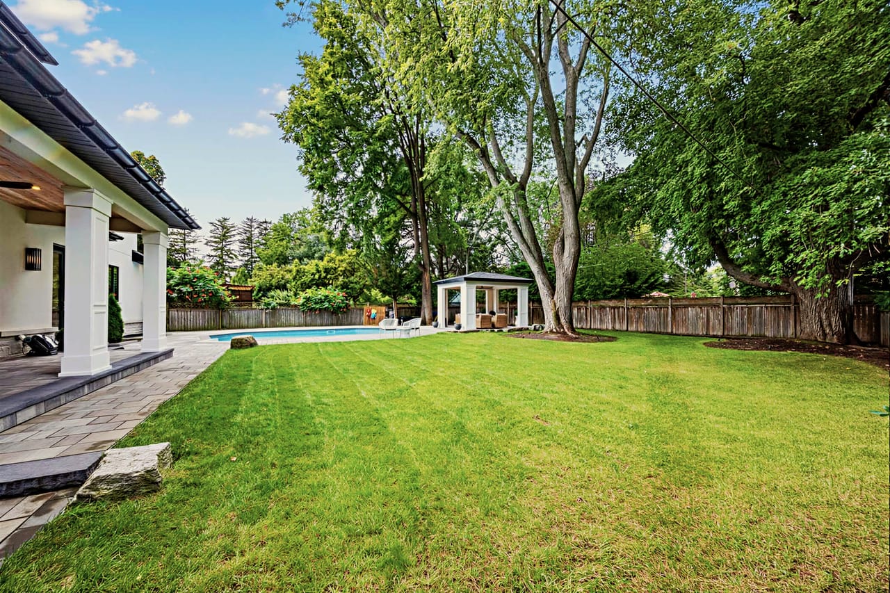 Lawn looking toward the cabana, the depth of the rear yard in one view